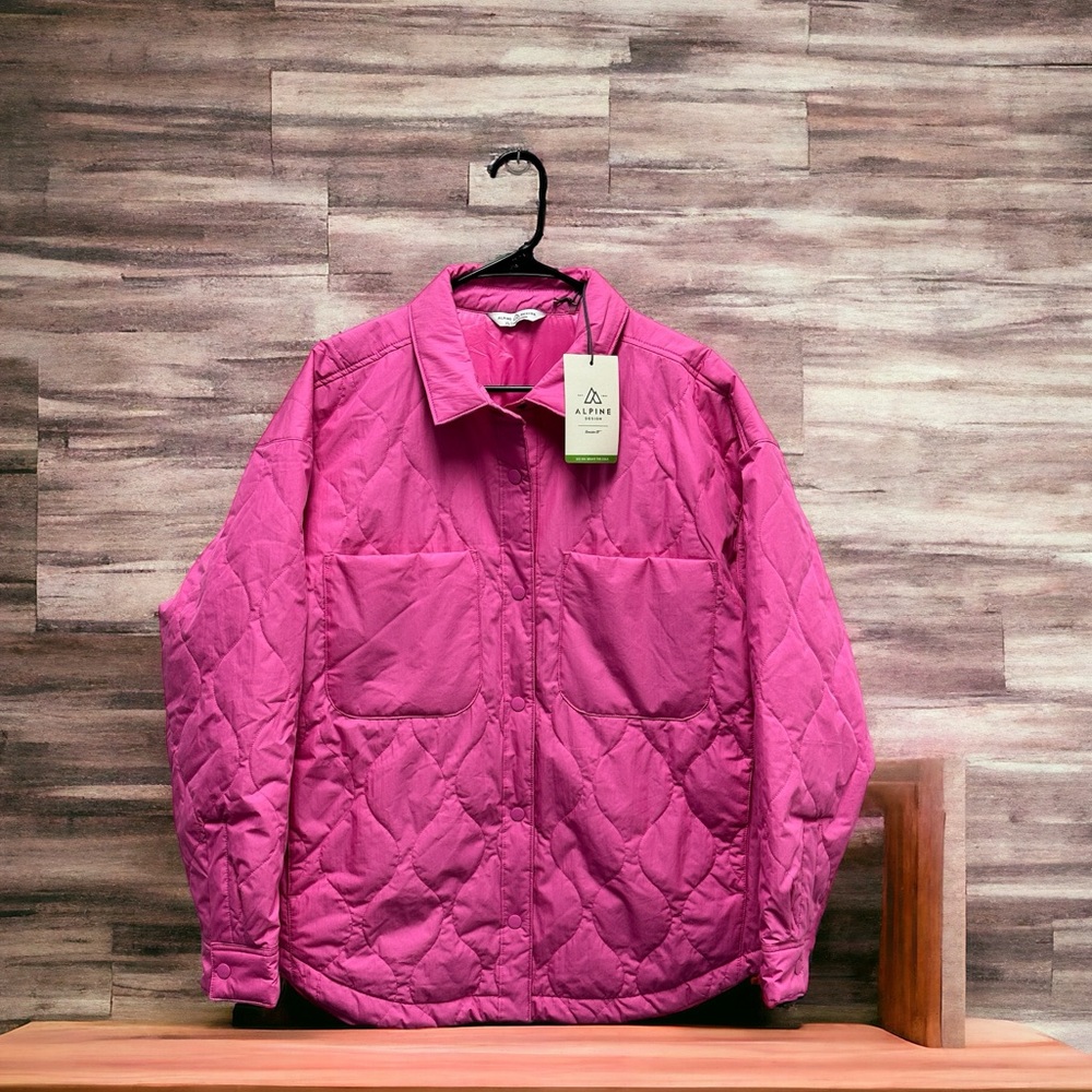 Alpine Quilted T-Shirt Zipper-less Button Water Resistant Pink XL